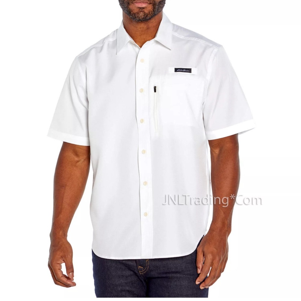 NWT Eddie Bauer Men's Short Sleeve Summer Light Woven Tech Shirt UPF 40